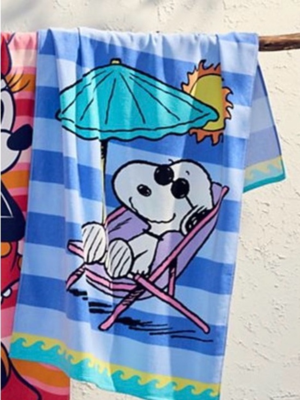 Snoopy Beach Towel - Blue Striped Snoopy Design